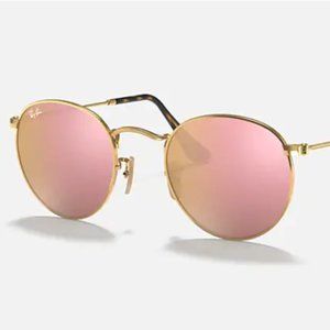 Rose Gold Ray Bans Round Flat Mirrored